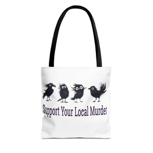 Local Murder Crow Tote Bag — Cute Gothic Raven Illustration Tote for Halloween & Everyday Printify
