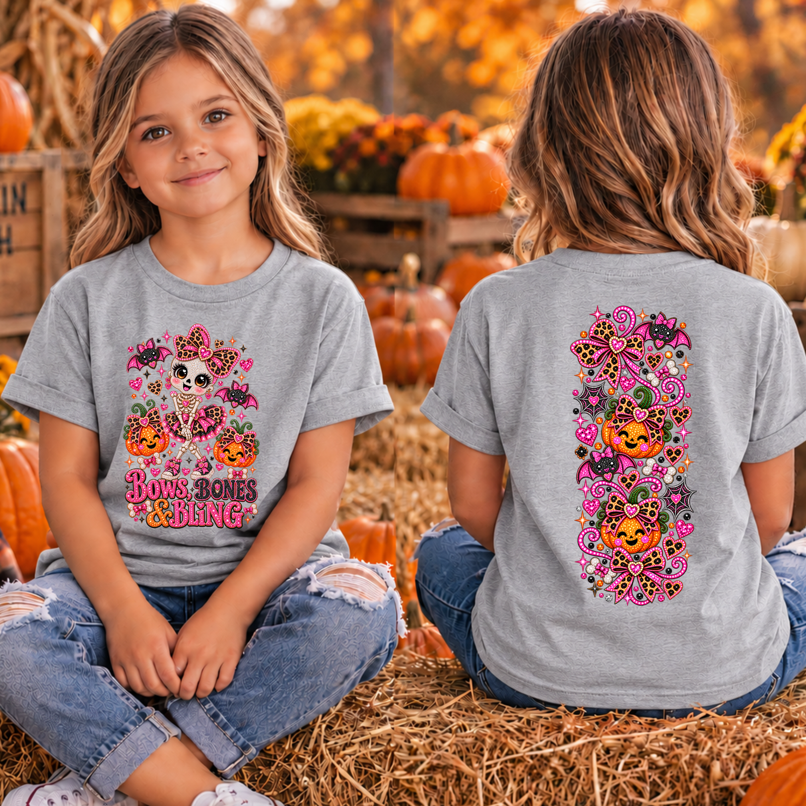 Kids Bows Bones Bling Front and Back Graphics TheCraftNook