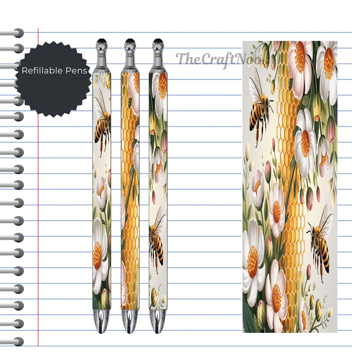Refillable Pens, Honeybee Images. Bee happy while you write. Multiple options and Images available TheCraftNook