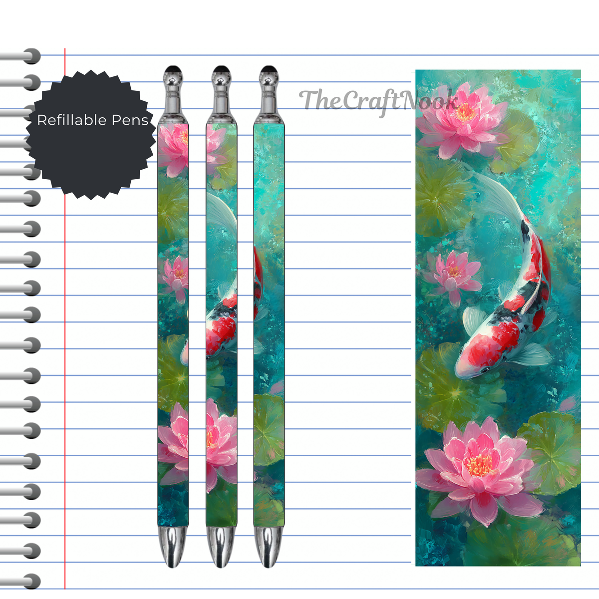 Koi Fish Refillable Pens, multiple options and Images available. TheCraftNook