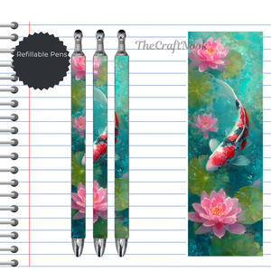 Koi Fish Refillable Pens, multiple options and Images available. TheCraftNook