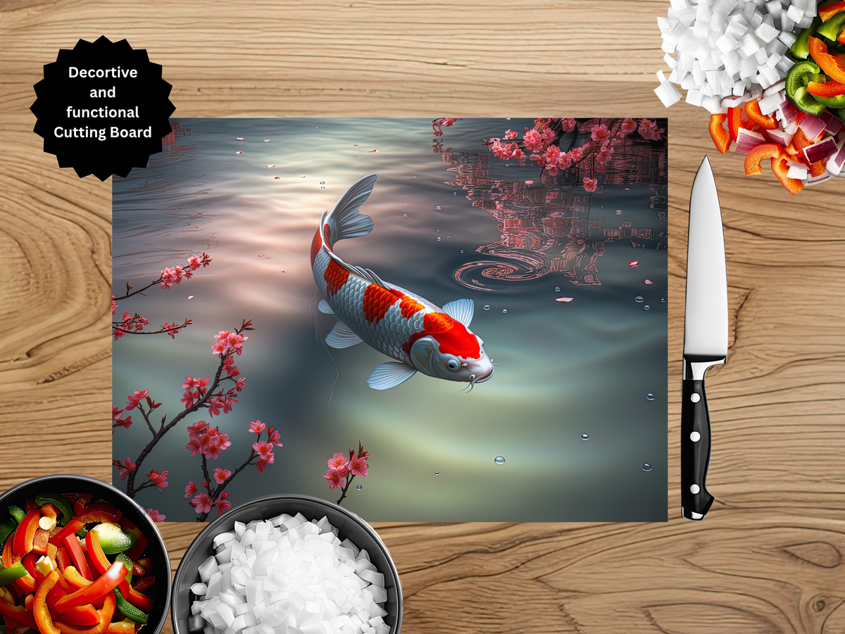 Koi Fish Glass Cutting Board - Tempered Glass Kitchen Board TheCraftNook