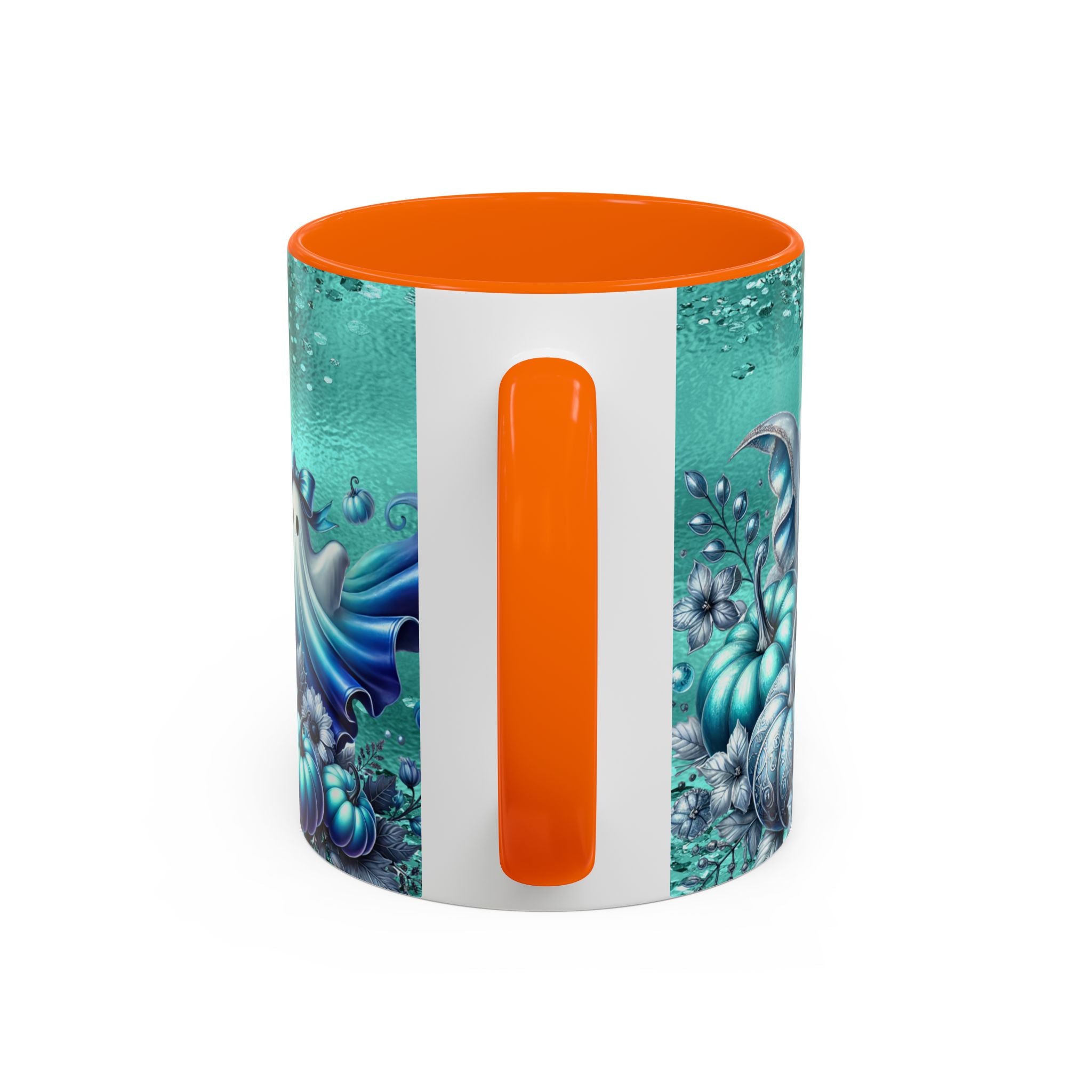 Teal Ghosts & Pumpkins Coffee Mug — Halloween Accent Mug (11/15 oz)