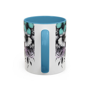 Highland Cow Floral Accent Coffee Mug — Cute Rustic Farmhouse Kitchen Gift Printify