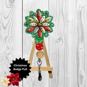Christmas Flower Glitter Badge Pull | Badge Reel TheCraftNook