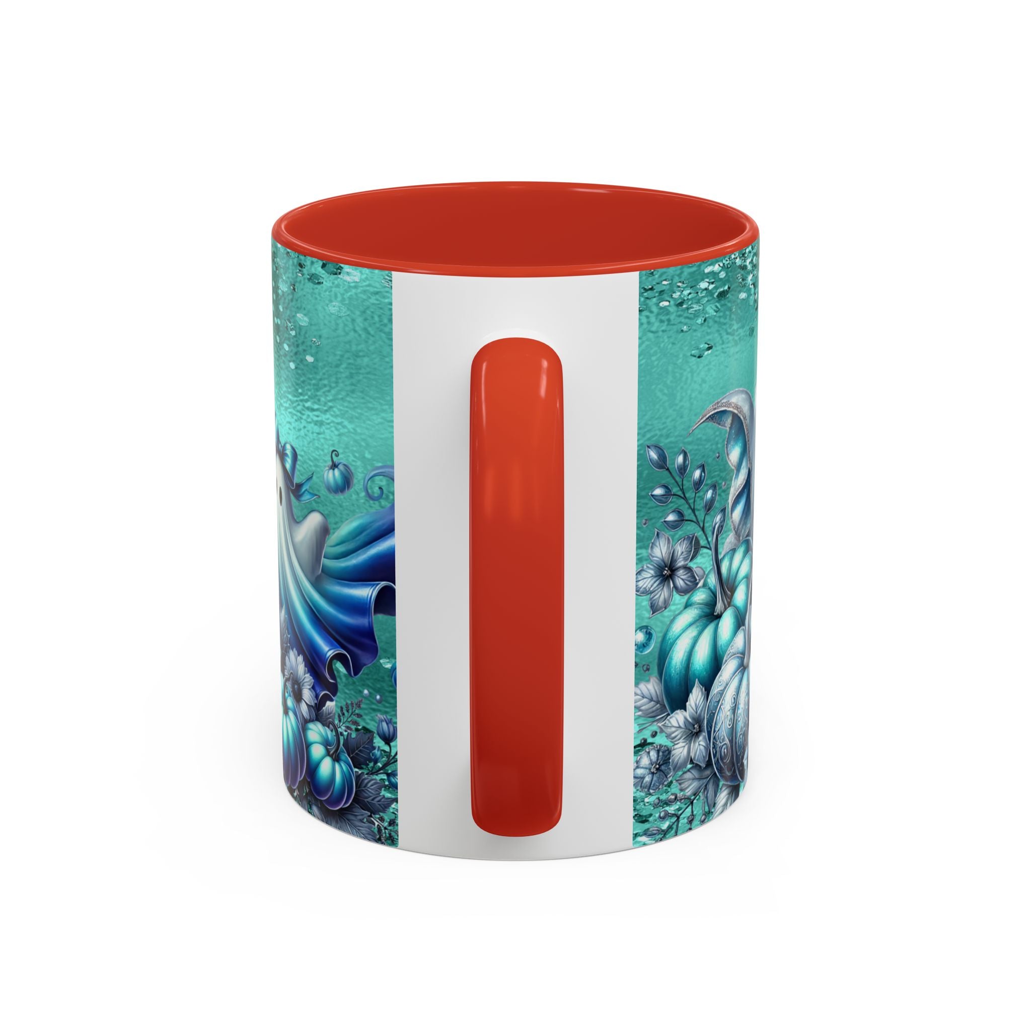 Teal Ghosts & Pumpkins Coffee Mug — Halloween Accent Mug (11/15 oz)