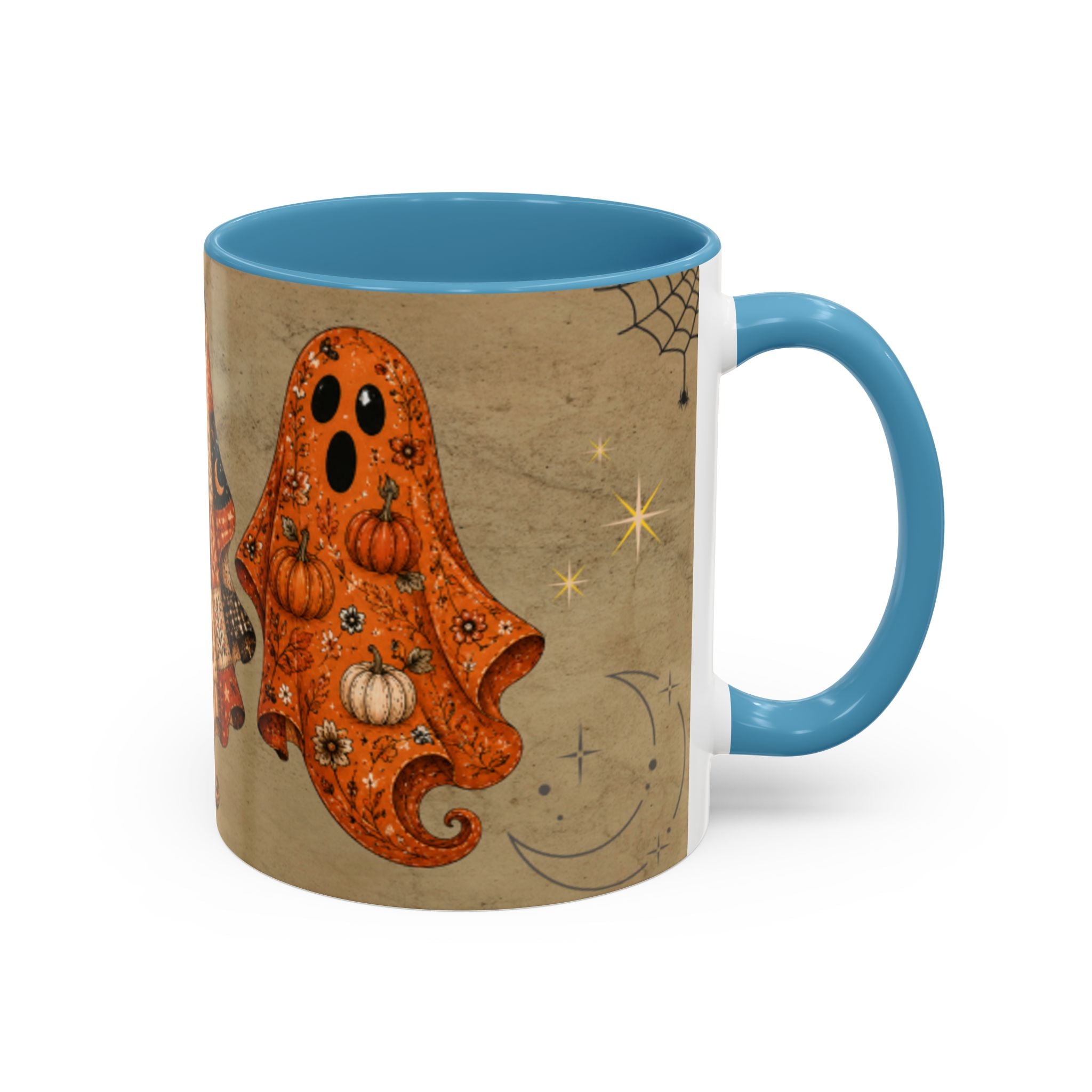 Preppy Ghost Halloween Patchwork Ghost Coffee Mug — Spooky Vintage Accent Ceramic Mug (11/15oz)