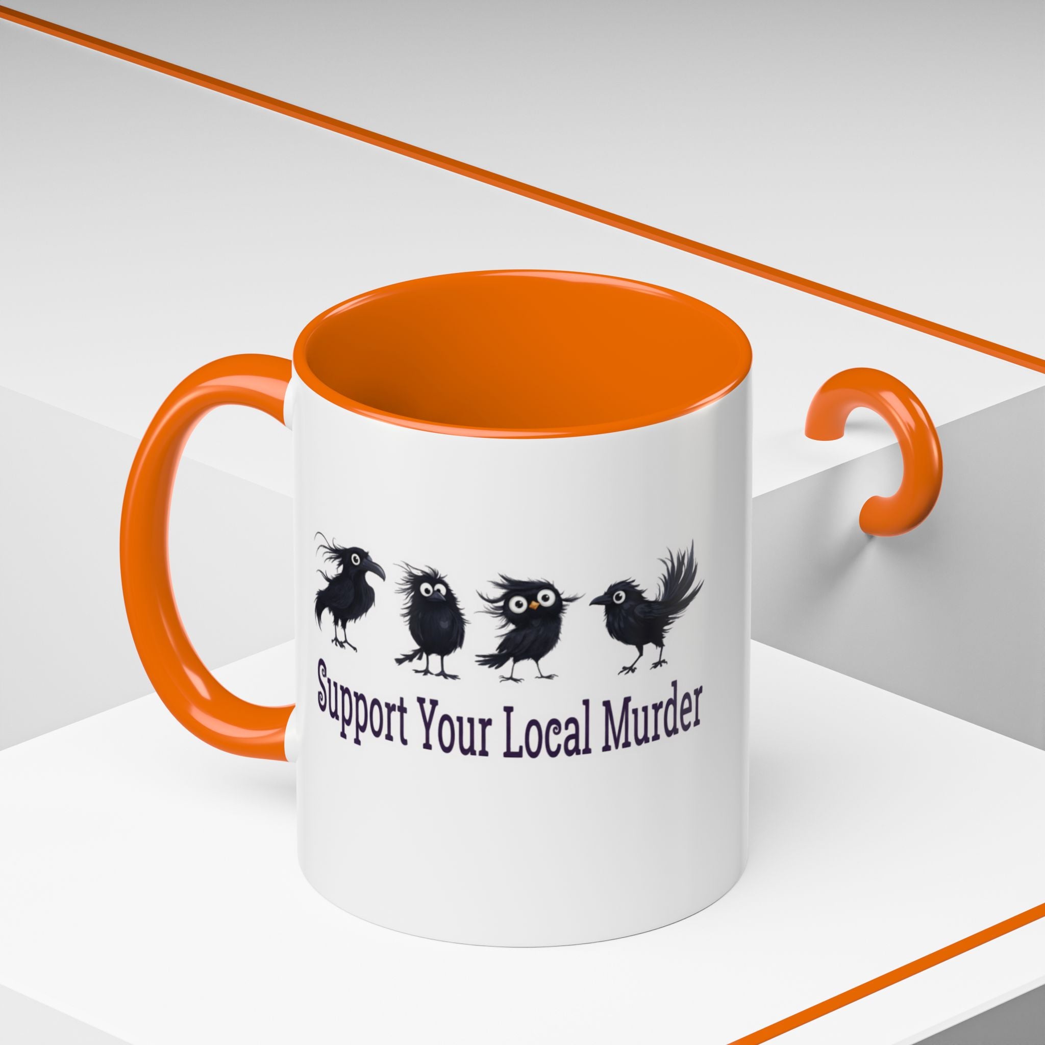 Local Murder Accent Coffee Mug — Cute Crow Flock "Not A Real Murder" Illustration