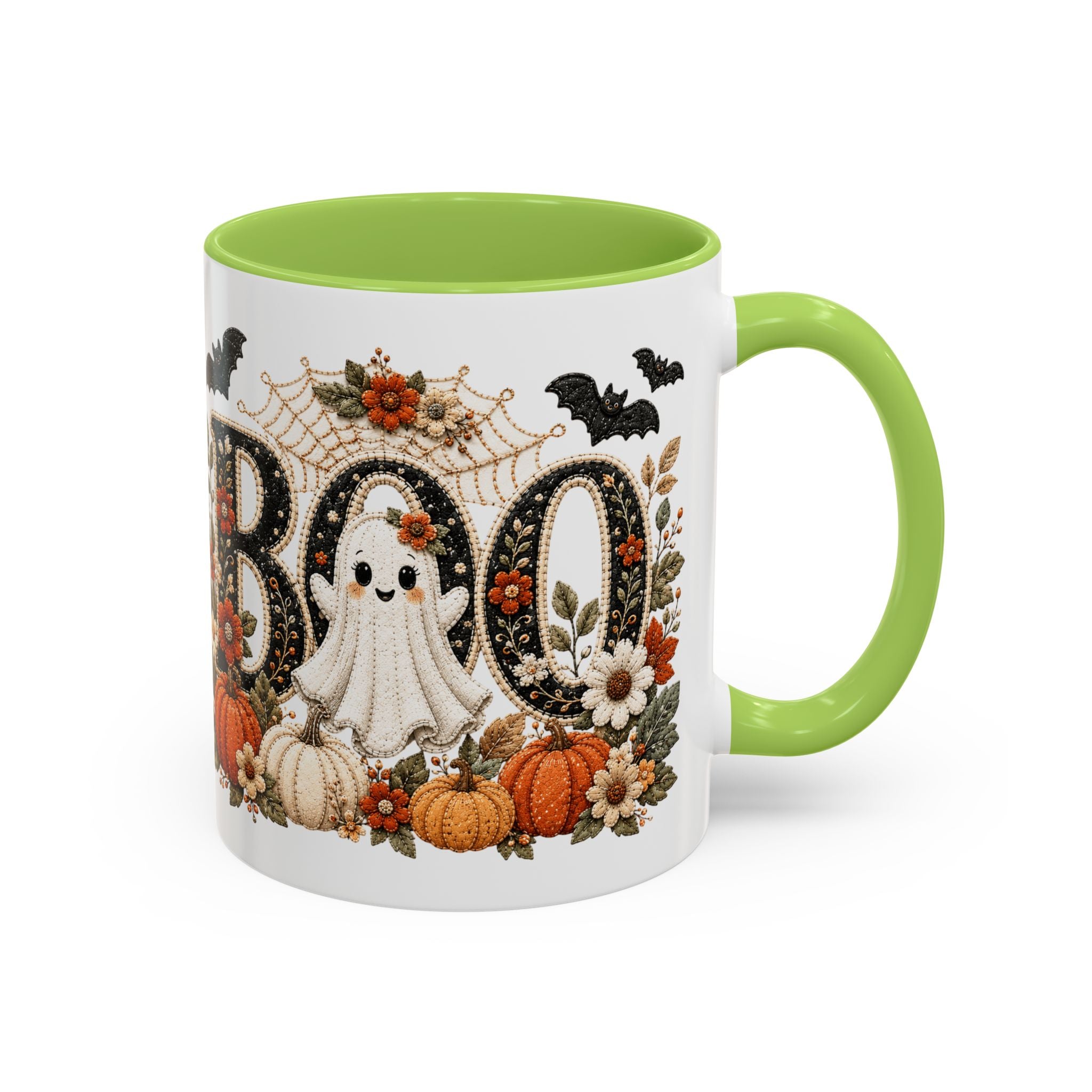 Cute Boo Coffee Mug — Cute Ghost, Pumpkins & Autumn Floral Accent Mug (11oz)