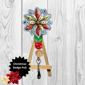 Christmas Flower Glitter Badge Pull | Badge Reel TheCraftNook
