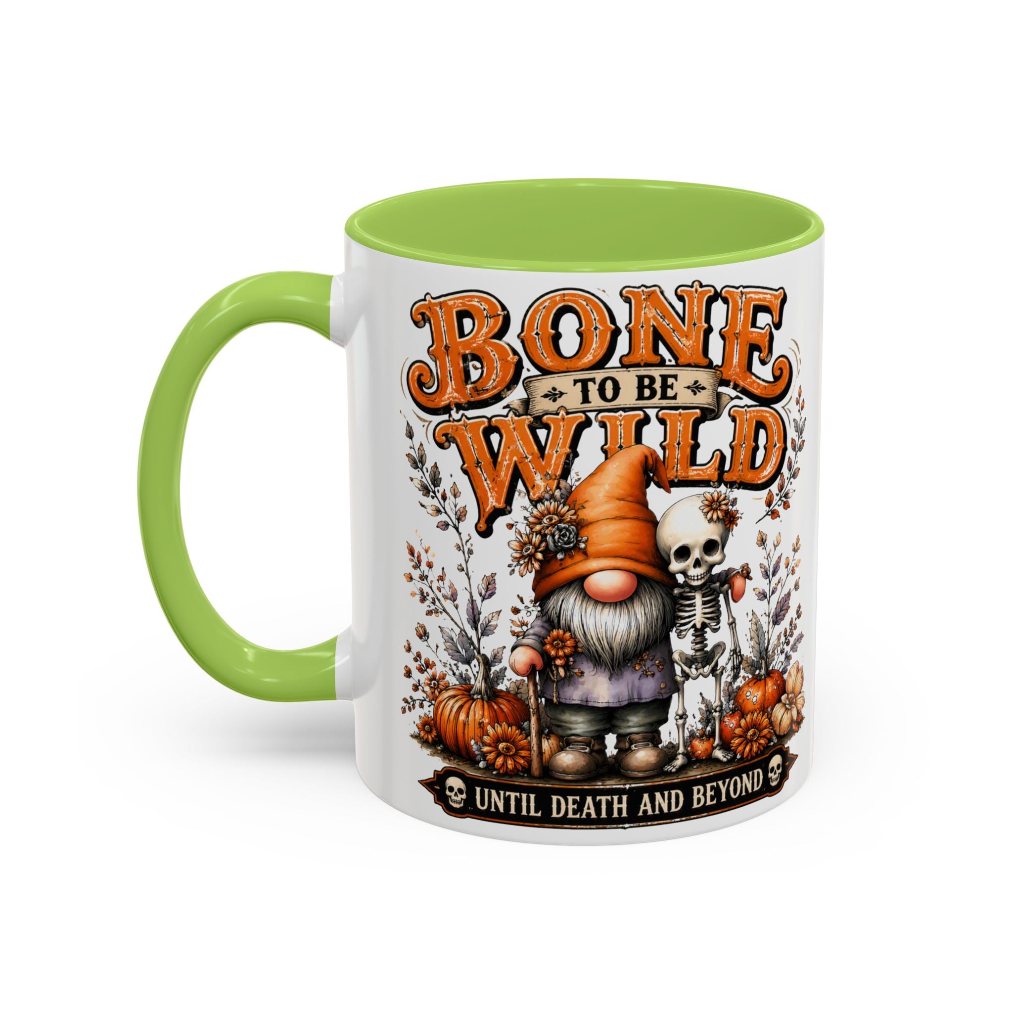 Bone to Be Wild Coffee Mug — Halloween Pumpkin Gnome & Skeleton Accent Mug (11/15oz)