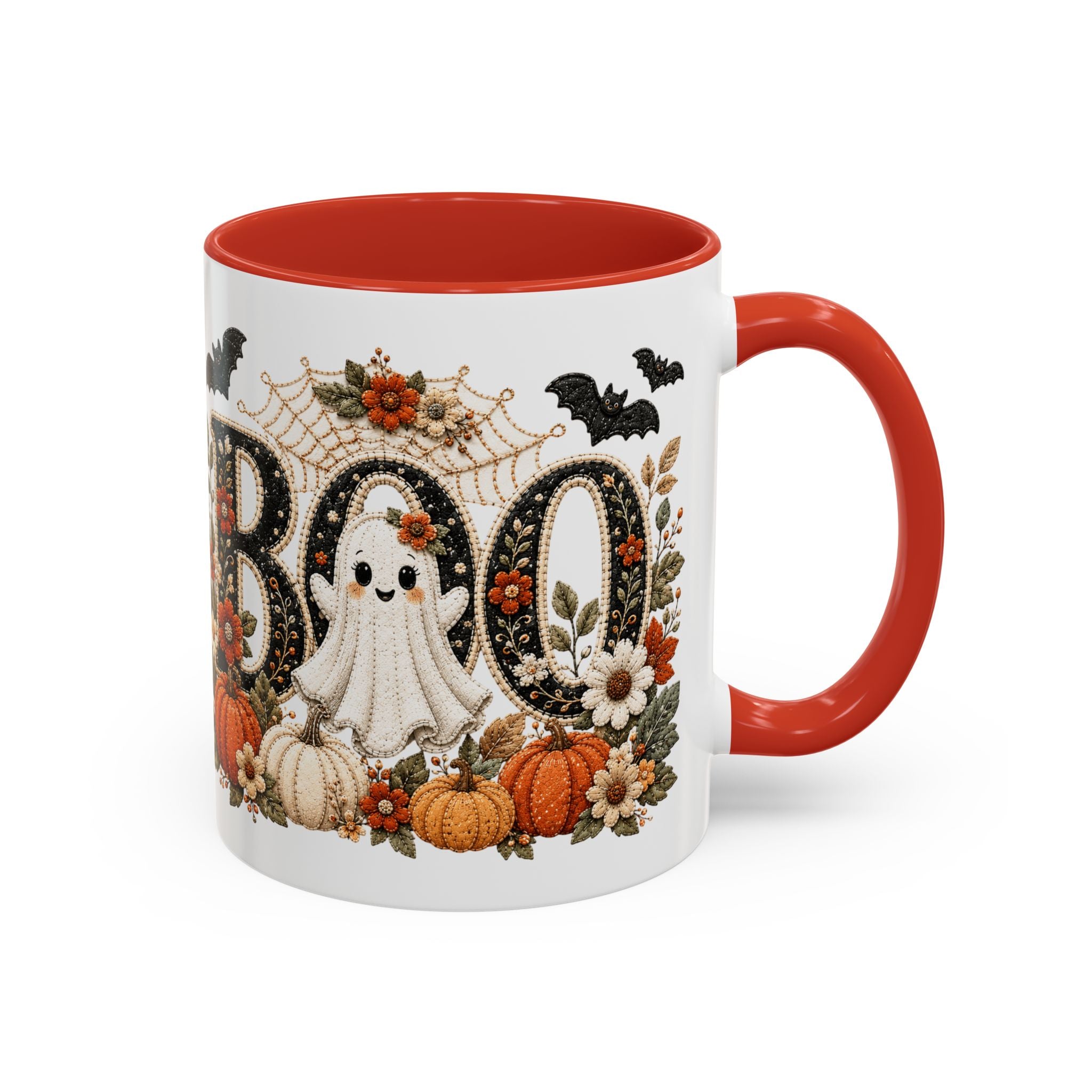 Cute Boo Coffee Mug — Cute Ghost, Pumpkins & Autumn Floral Accent Mug (11oz)