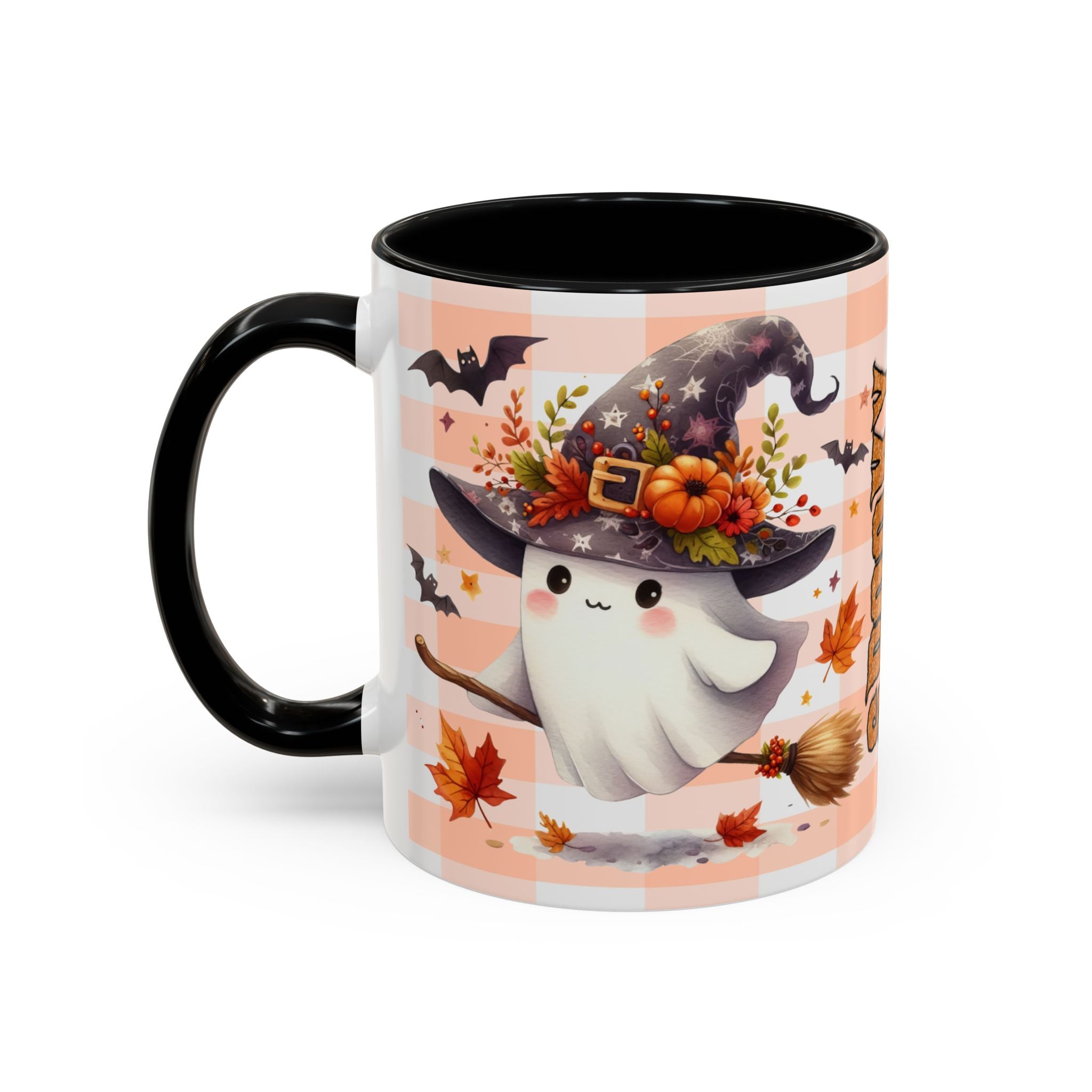Spooky Season Accent Coffee Mug — Cute Halloween Ghost with Pumpkins (11/15oz)
