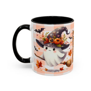 Spooky Season Accent Coffee Mug — Cute Halloween Ghost with Pumpkins (11/15oz) Printify
