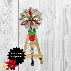 Christmas Flower Glitter Badge Pull | Badge Reel TheCraftNook