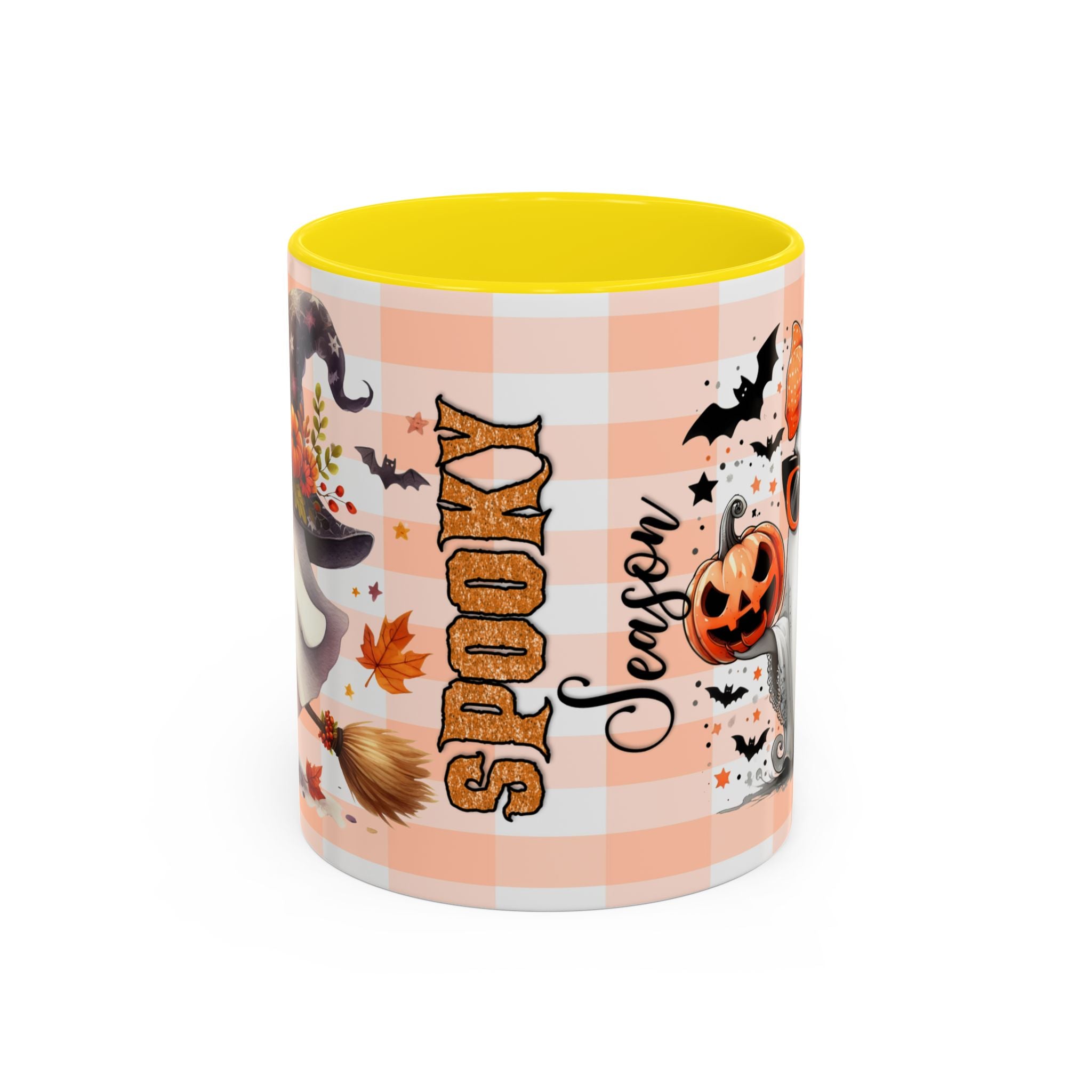 Spooky Season Accent Coffee Mug — Cute Halloween Ghost with Pumpkins (11/15oz)