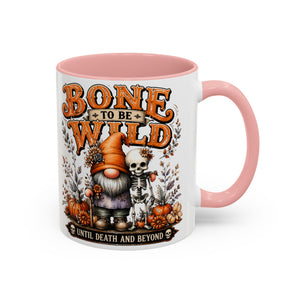 Bone to Be Wild Coffee Mug — Halloween Pumpkin Gnome & Skeleton Accent Mug (11/15oz) Printify