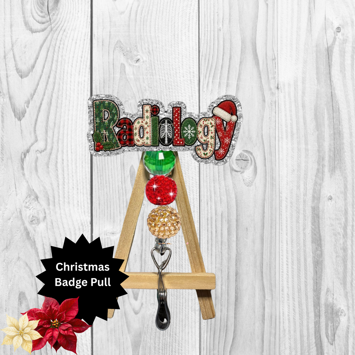 Radiology Christmas Glitter Badge Pull | Badge Reel TheCraftNook