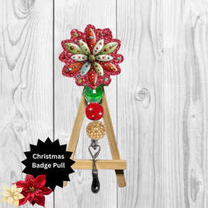 Christmas Flower Glitter Badge Pull | Badge Reel TheCraftNook