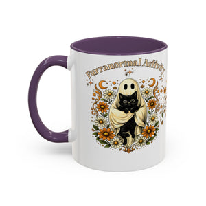 Purranormal Activity Accent Coffee Mug — Black Cat Crescent Moon Floral 11/15oz Printify
