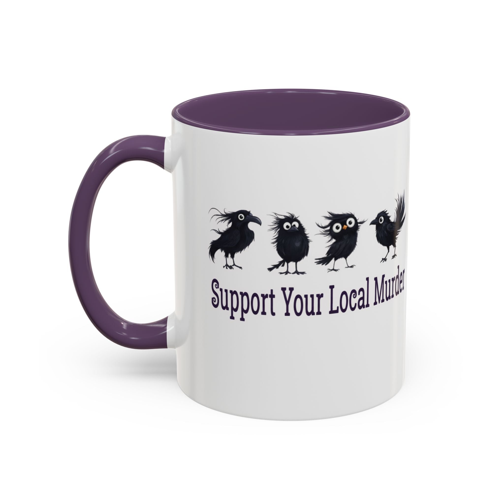 Local Murder Accent Coffee Mug — Cute Crow Flock "Not A Real Murder" Illustration