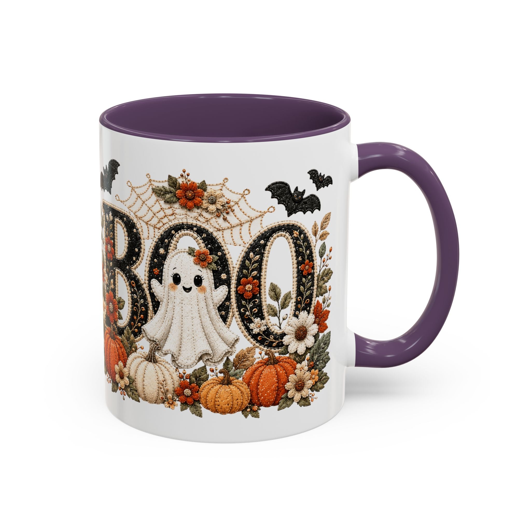 Cute Boo Coffee Mug — Cute Ghost, Pumpkins & Autumn Floral Accent Mug (11oz)
