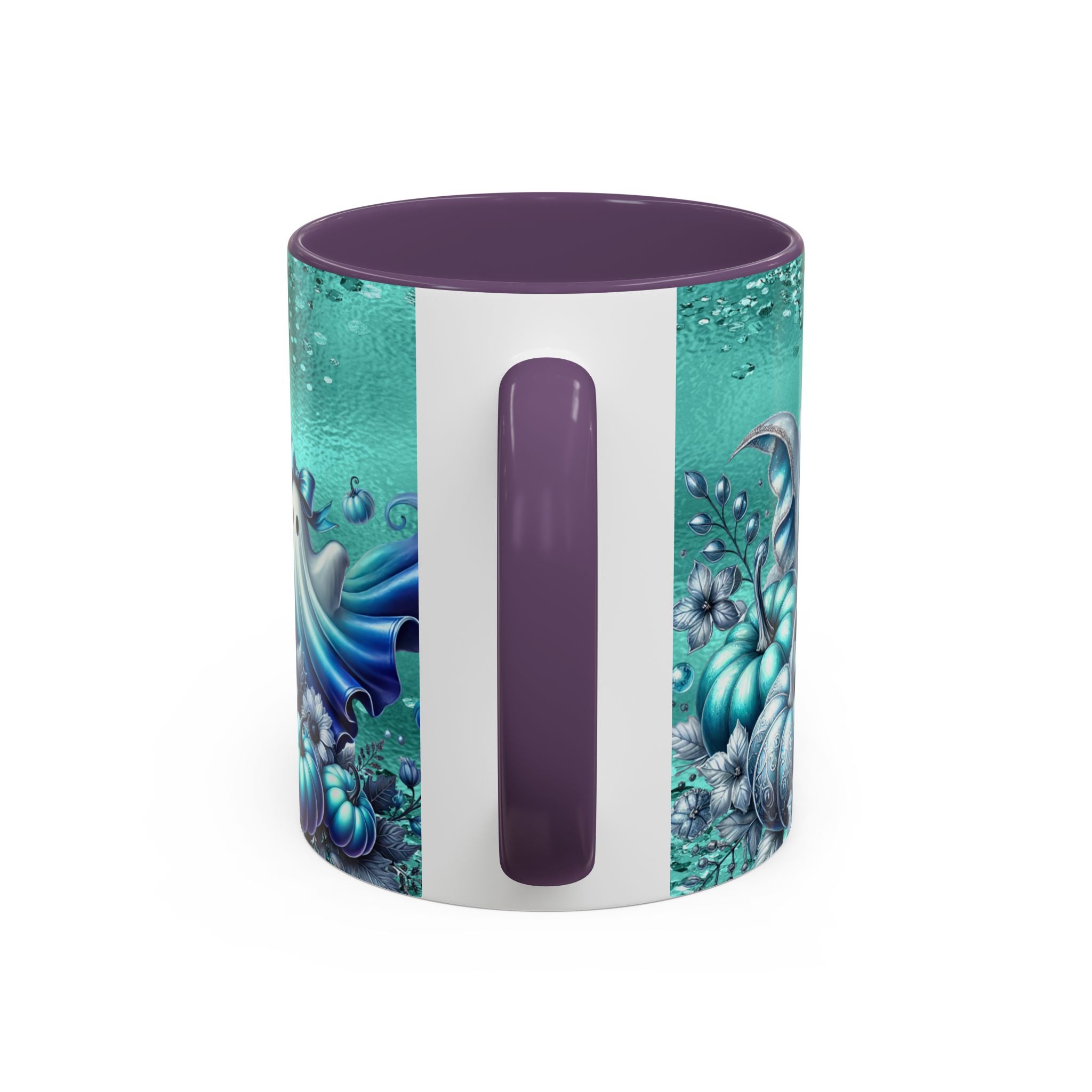Teal Ghosts & Pumpkins Coffee Mug — Halloween Accent Mug (11/15 oz)