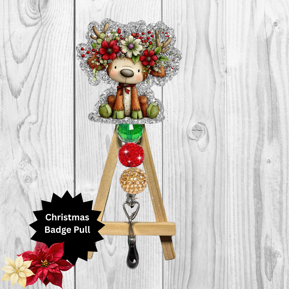 Reindeer Glitter Badge Pull | Badge Reel TheCraftNook