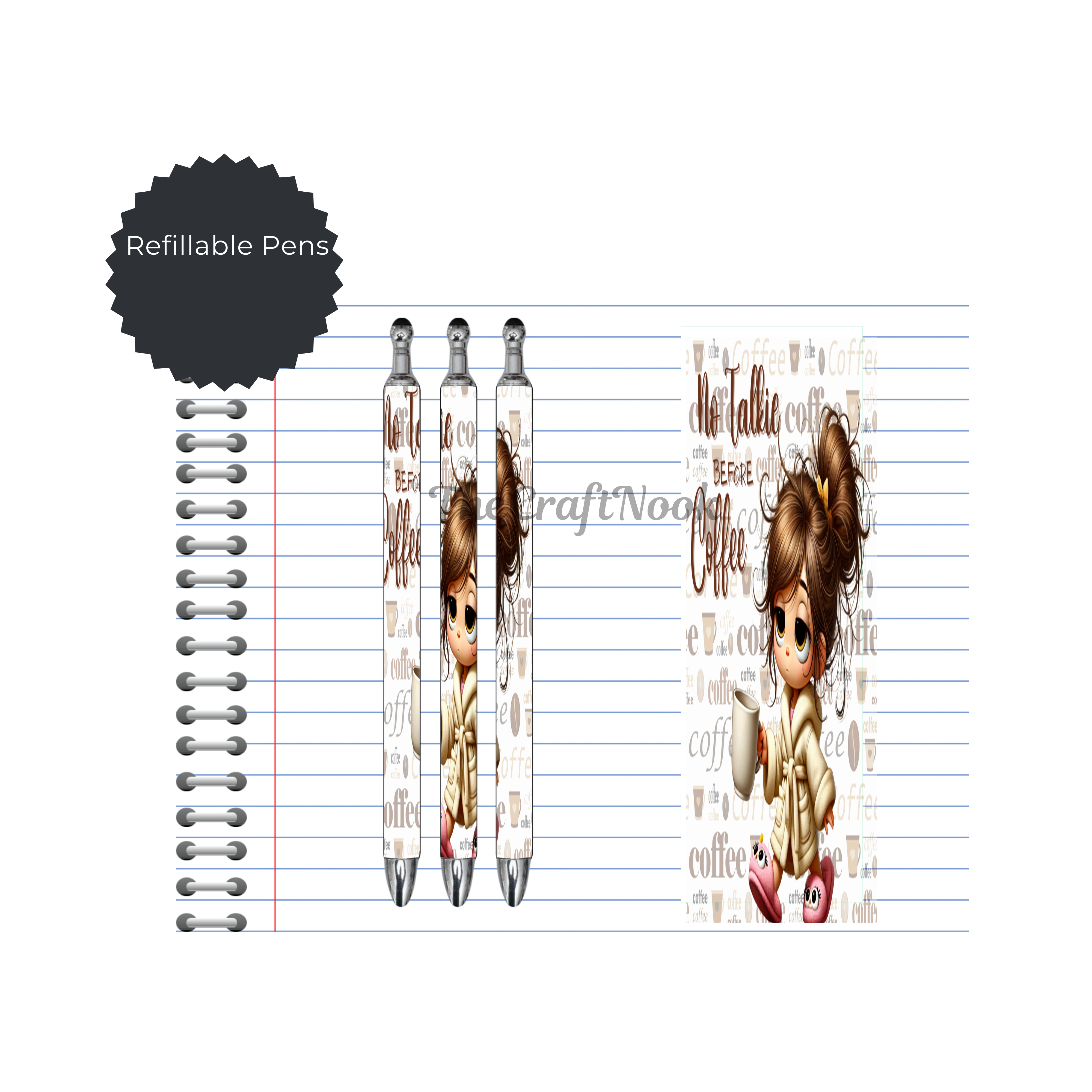 Caffeine & Creativity Refillable Pens, multiple options and Images available.
