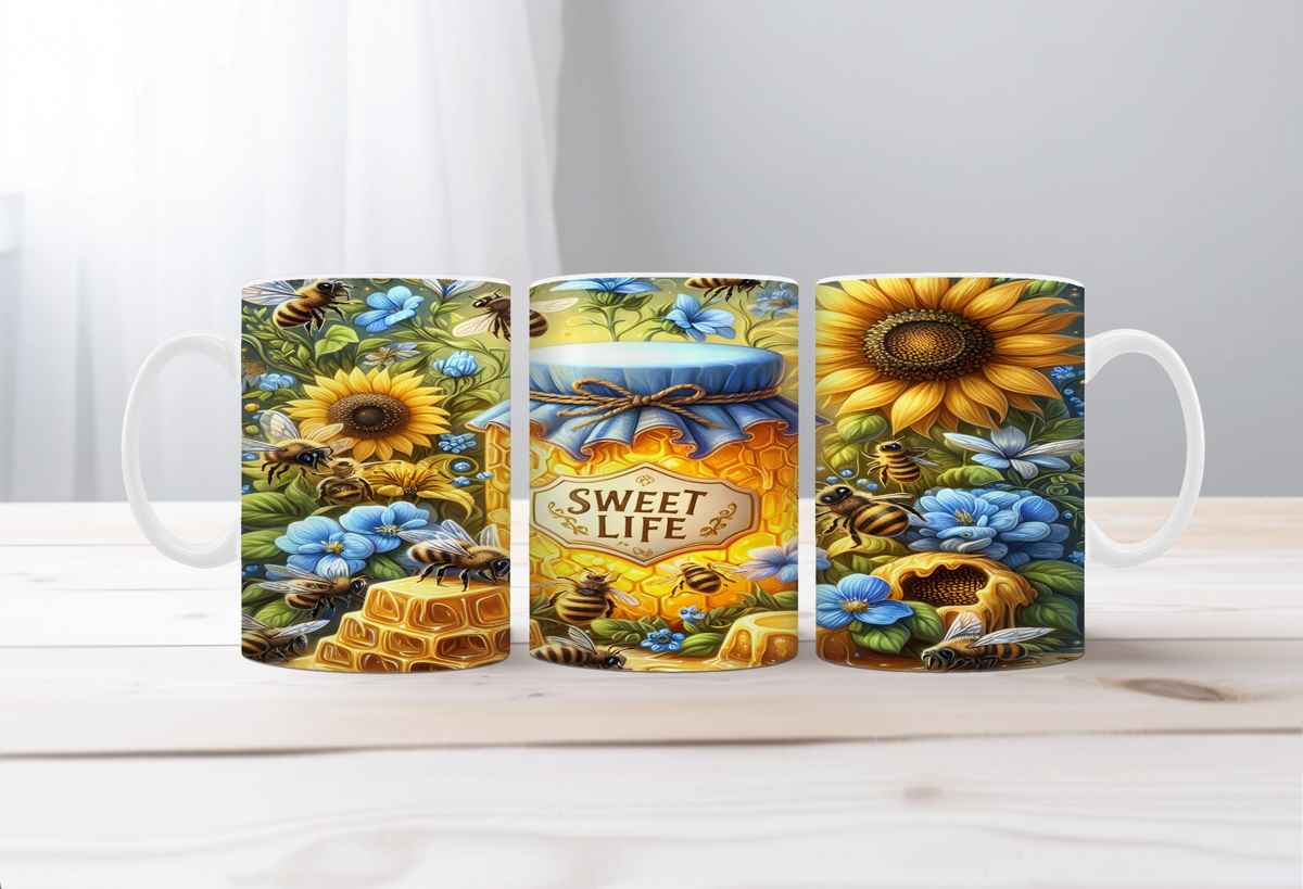 Buzzing Into the Day Honeybee Coffee Mugs. Two size options. Multiple images to choose. TheCraftNook