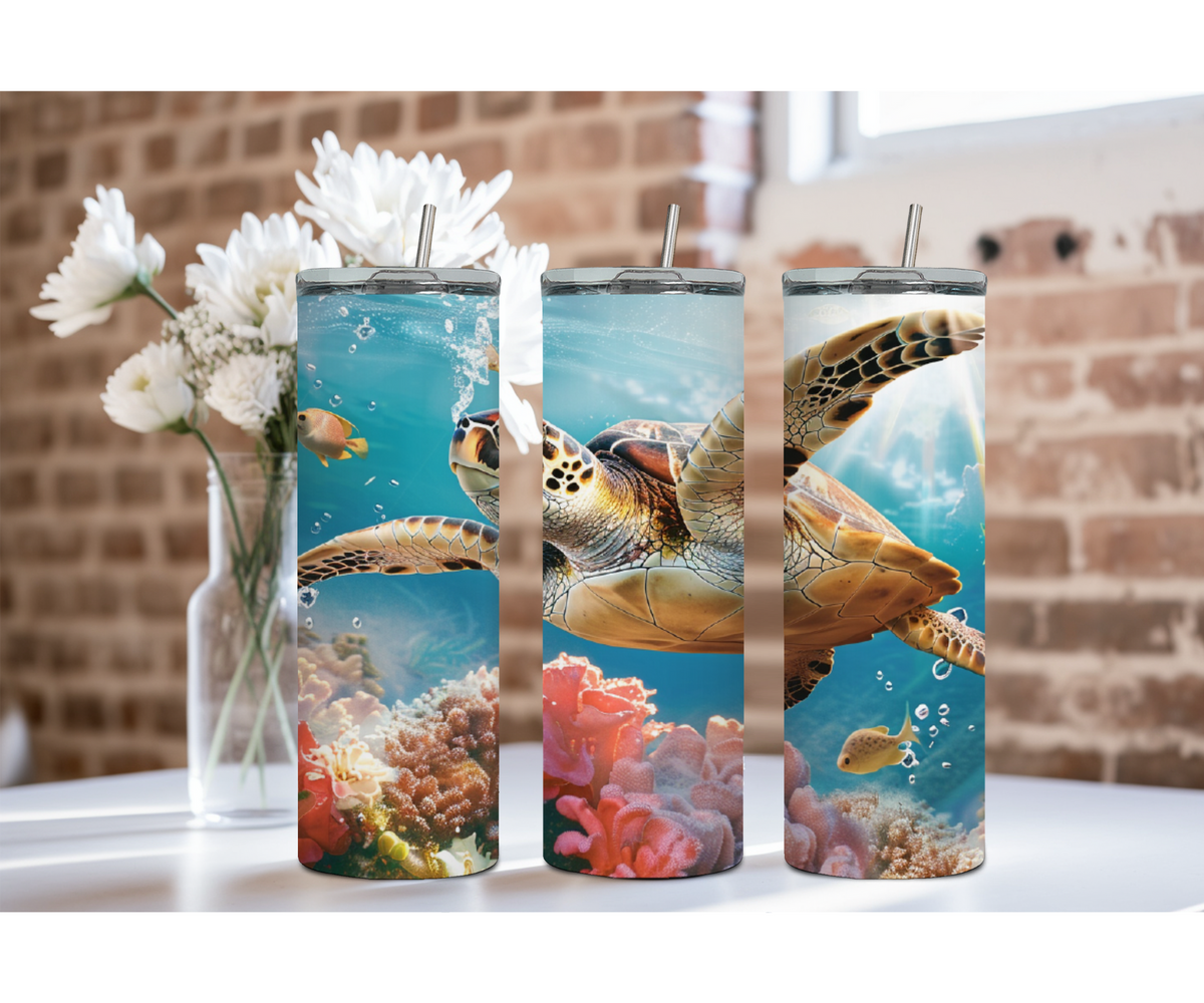20 oz sip and surf Sea turtle Tumblers, Multiple images to choose from, with or without handle and speakers. TheCraftNook