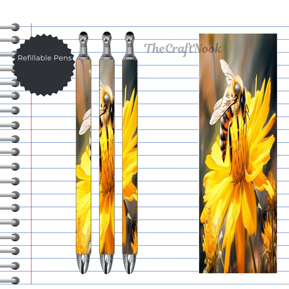 Refillable Pens, Honeybee Images. Bee happy while you write. Multiple options and Images available TheCraftNook