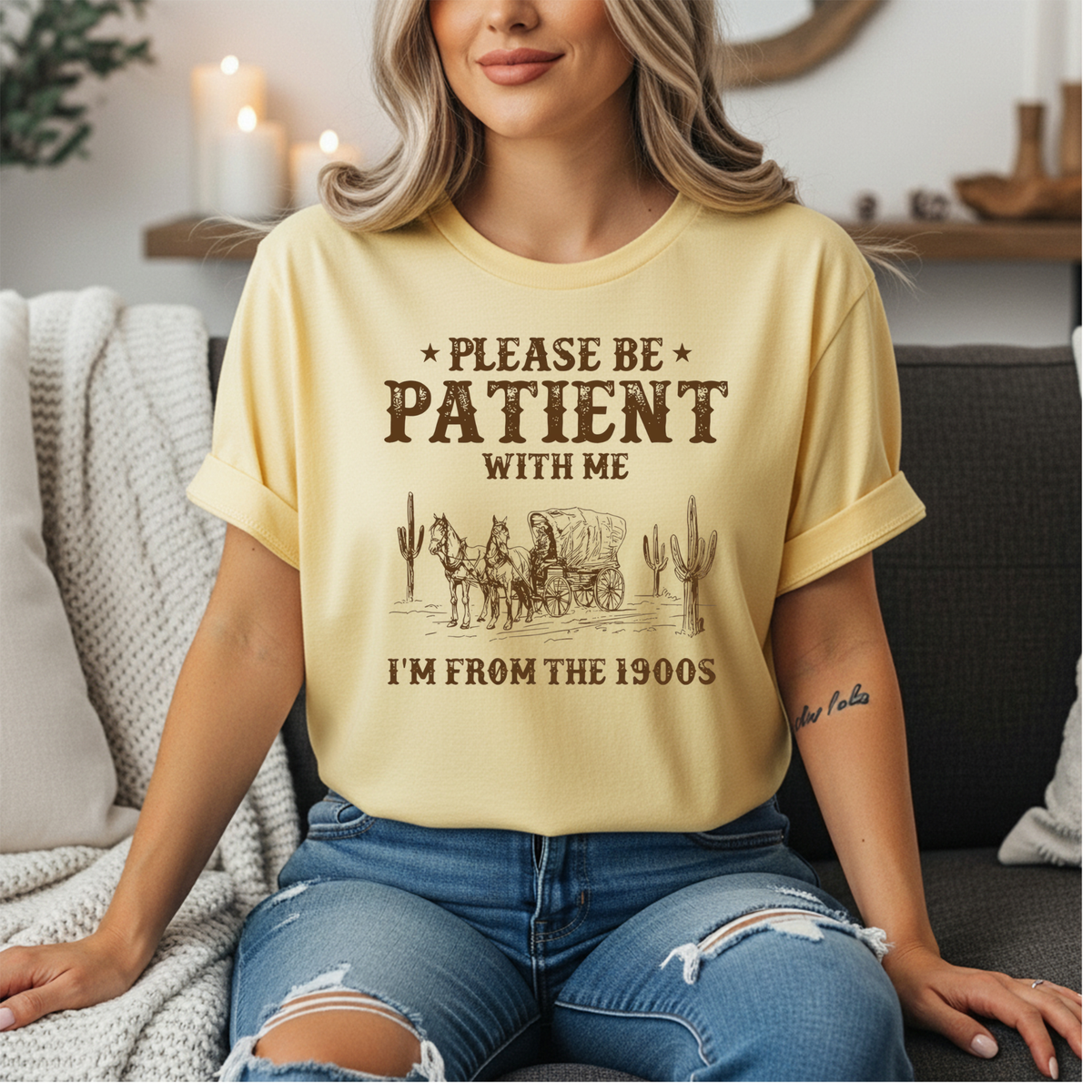 “Please Be Patient With Me” Vintage Humor Western Graphic Tee TheCraftNook