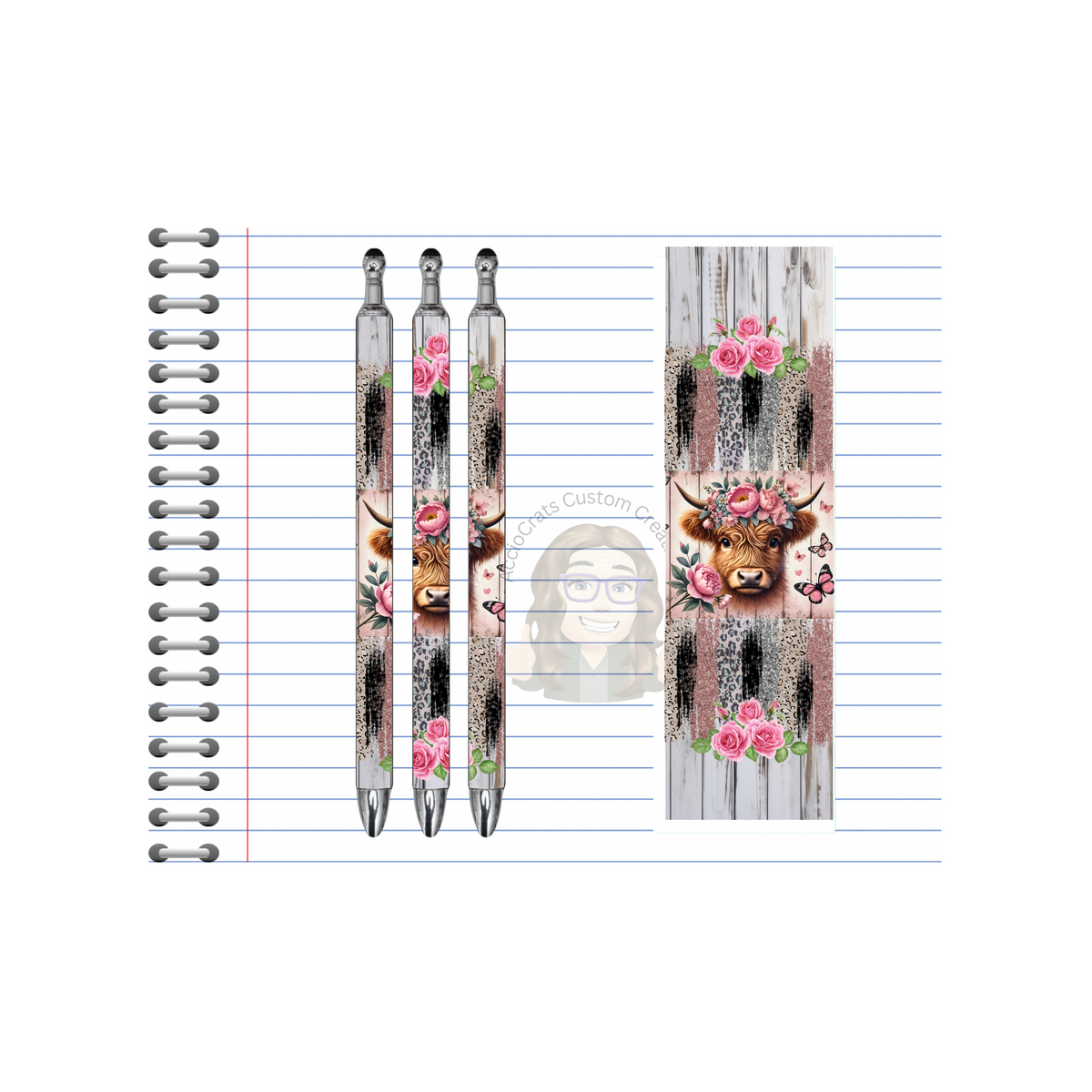 Refillable Pens, Highland Cow Images.  Cute notes start here. Multiple options and Images available. TheCraftNook