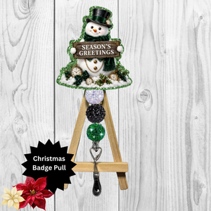 Black Top Hat Snowman Glitter Badge Pull | Badge Reel TheCraftNook