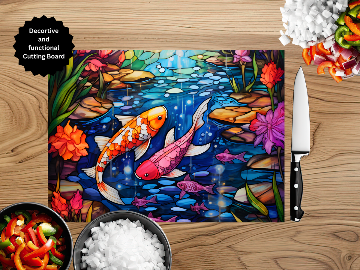 Koi Fish Glass Cutting Board - Tempered Glass Kitchen Board TheCraftNook