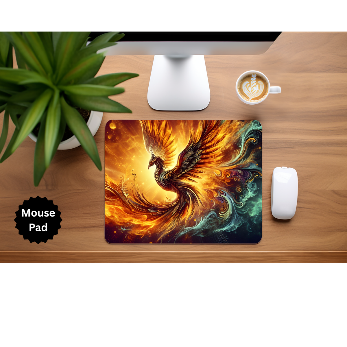 Phoenix Mouse Pad - Mythical Fire Bird Desk Accessory TheCraftNook
