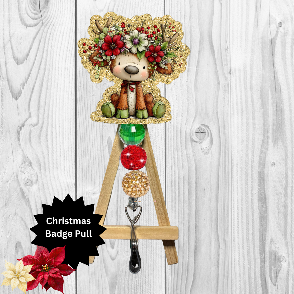 Reindeer Glitter Badge Pull | Badge Reel TheCraftNook
