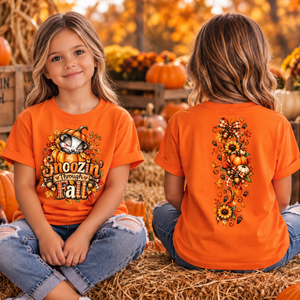 Kids Snoozing Through Fall Front & Back Youth T-Shirt TheCraftNook