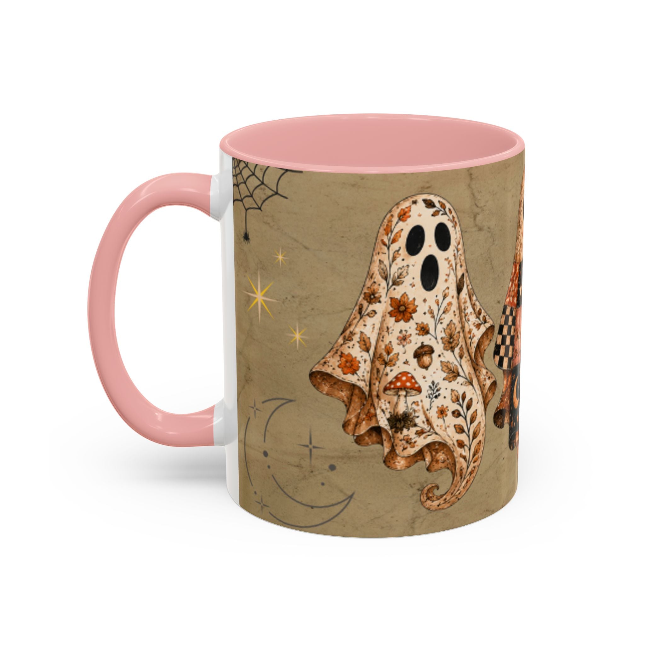 Preppy Ghost Halloween Patchwork Ghost Coffee Mug — Spooky Vintage Accent Ceramic Mug (11/15oz)