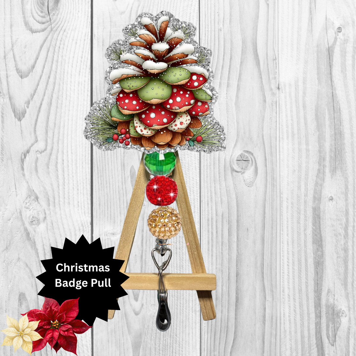 Christmas Pinecone Glitter Badge Pull | Badge Reel TheCraftNook