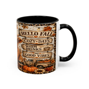 Hello Fall Accent Coffee Mug — Cozy Days, Warm Drinks & Good Vibes Autumn Mug Printify