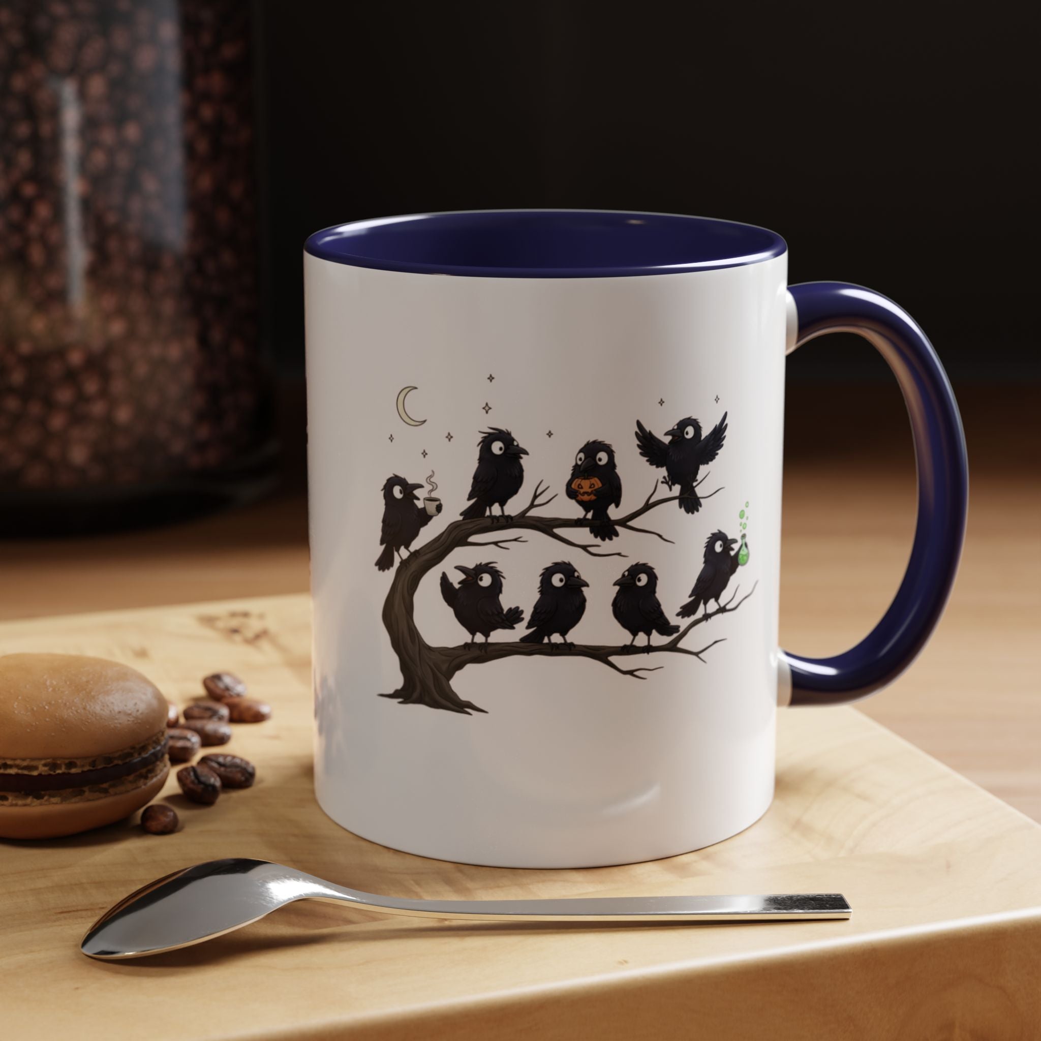 Local Murder Accent Coffee Mug — Cute Crow Flock "Not A Real Murder" Illustration