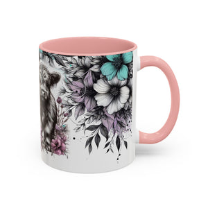 Highland Cow Floral Accent Coffee Mug — Cute Rustic Farmhouse Kitchen Gift Printify