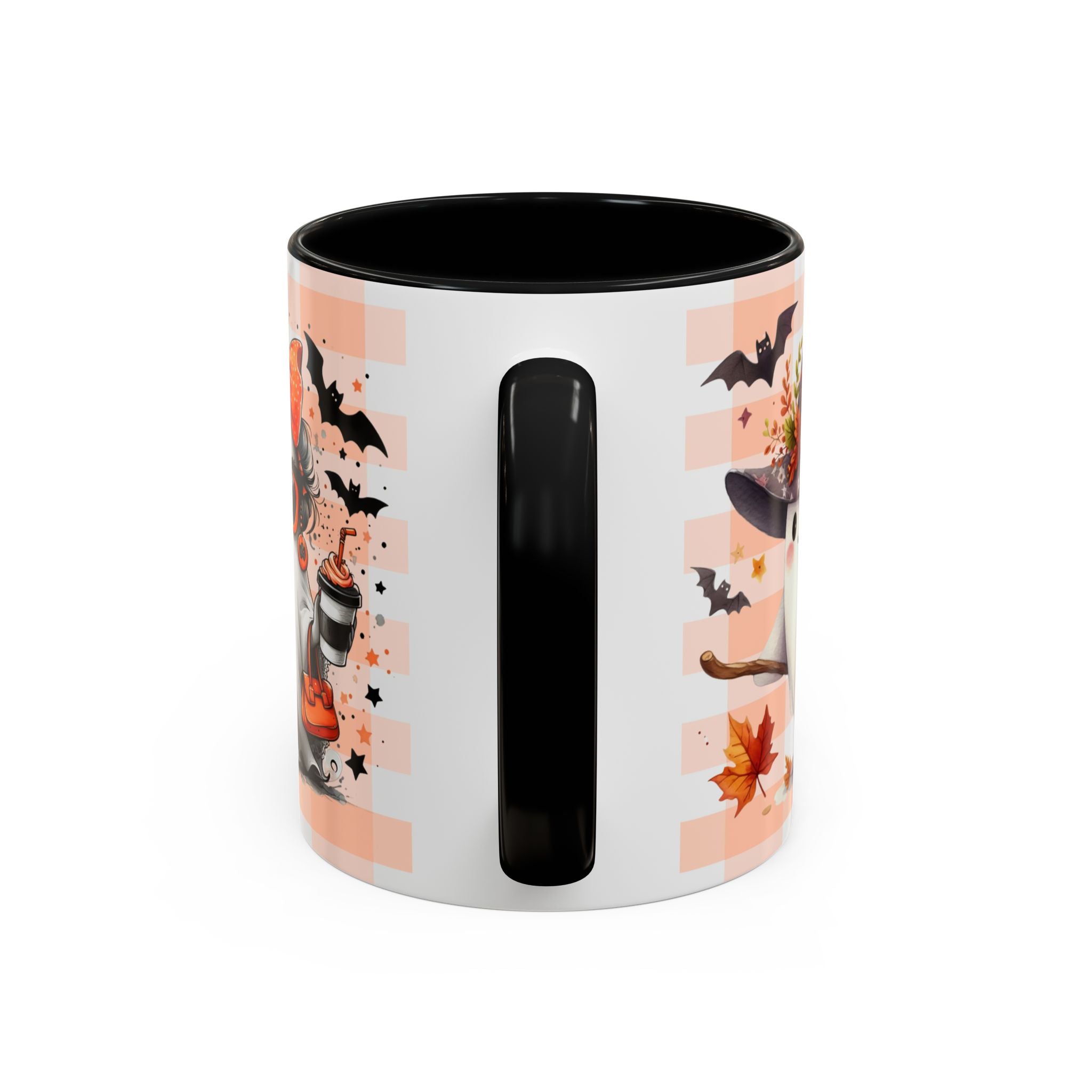 Spooky Season Accent Coffee Mug — Cute Halloween Ghost with Pumpkins (11/15oz)