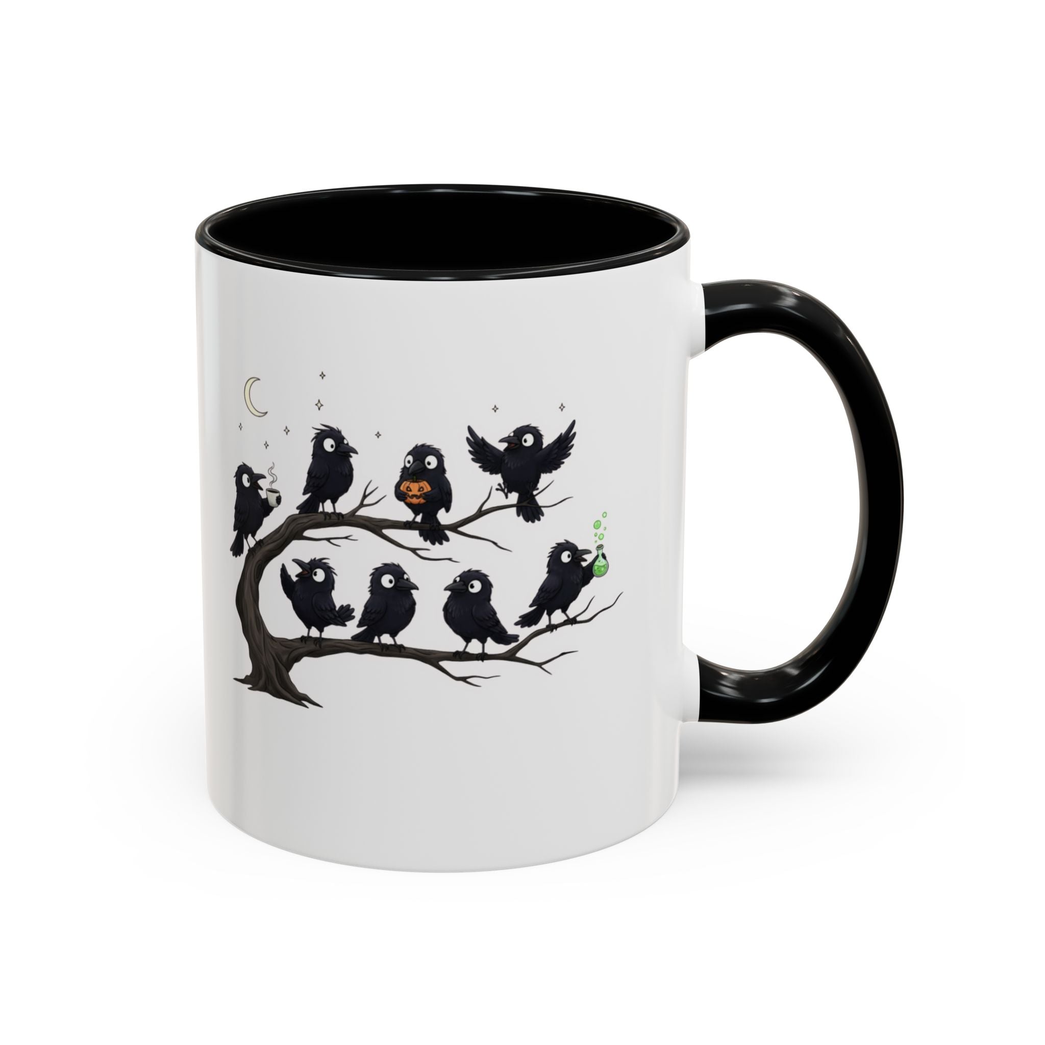 Local Murder Accent Coffee Mug — Cute Crow Flock "Not A Real Murder" Illustration