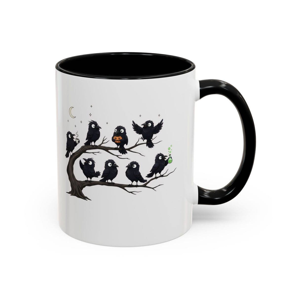 Local Murder Accent Coffee Mug — Cute Crow Flock "Not A Real Murder" Illustration Printify