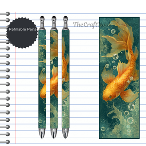 Koi Fish Refillable Pens, multiple options and Images available. TheCraftNook