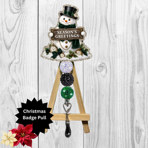 Black Top Hat Snowman Glitter Badge Pull | Badge Reel TheCraftNook