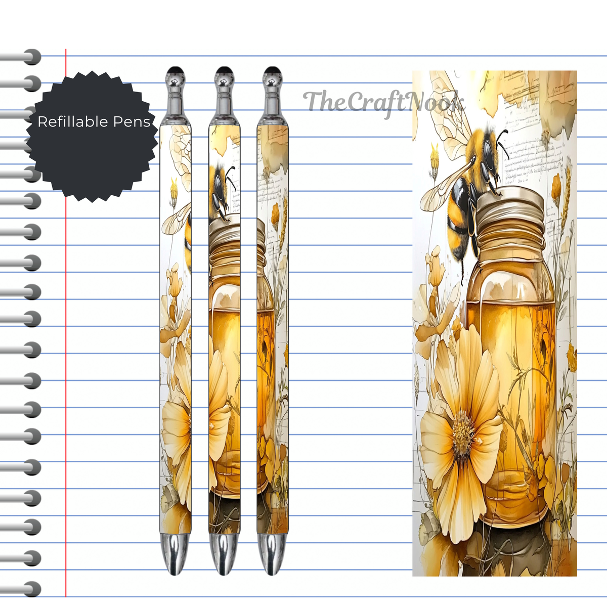 Refillable Pens, Honeybee Images. Bee happy while you write. Multiple options and Images available TheCraftNook